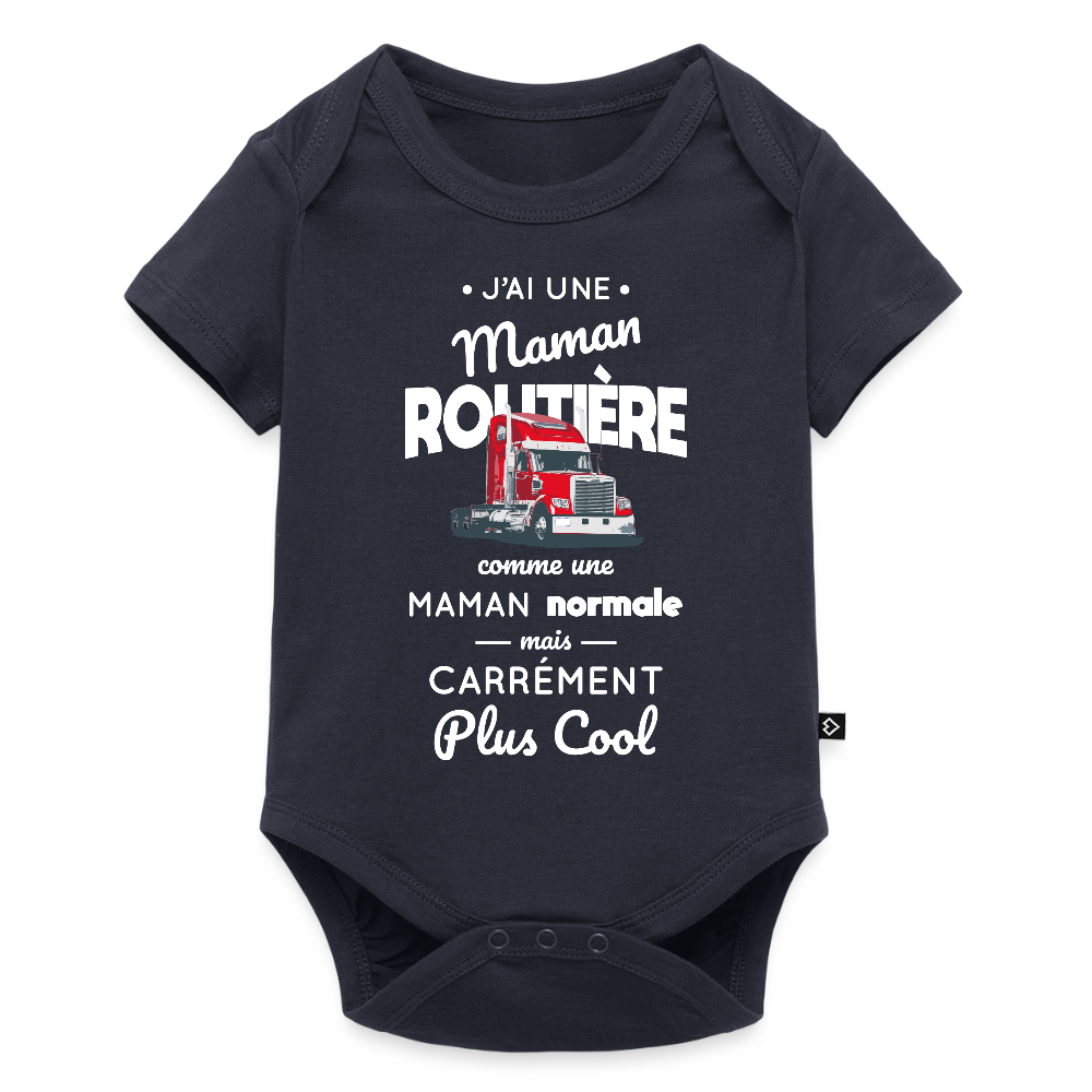 Body Bébé bio manches courtes - J'ai une maman routière - bleu marine