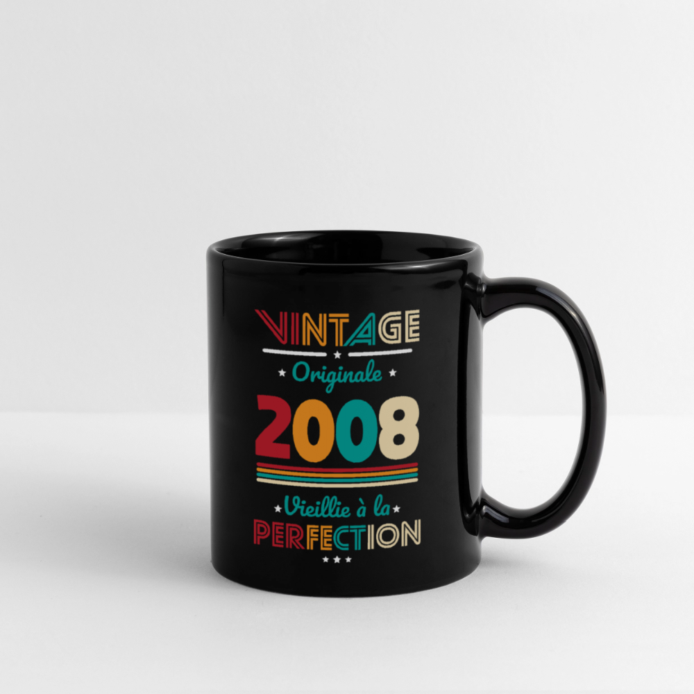 Mug anniversaire femme 18 ans – Vintage, originale, 2008 - noir