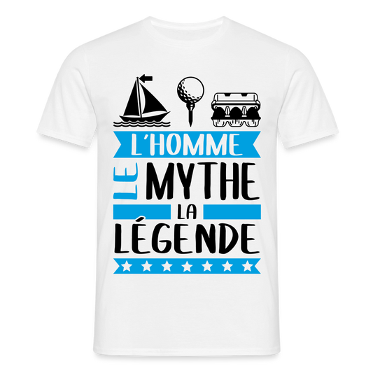 T-shirt homme coloris clair Mathieu en rébus – L’homme, le mythe, la légende - blanc