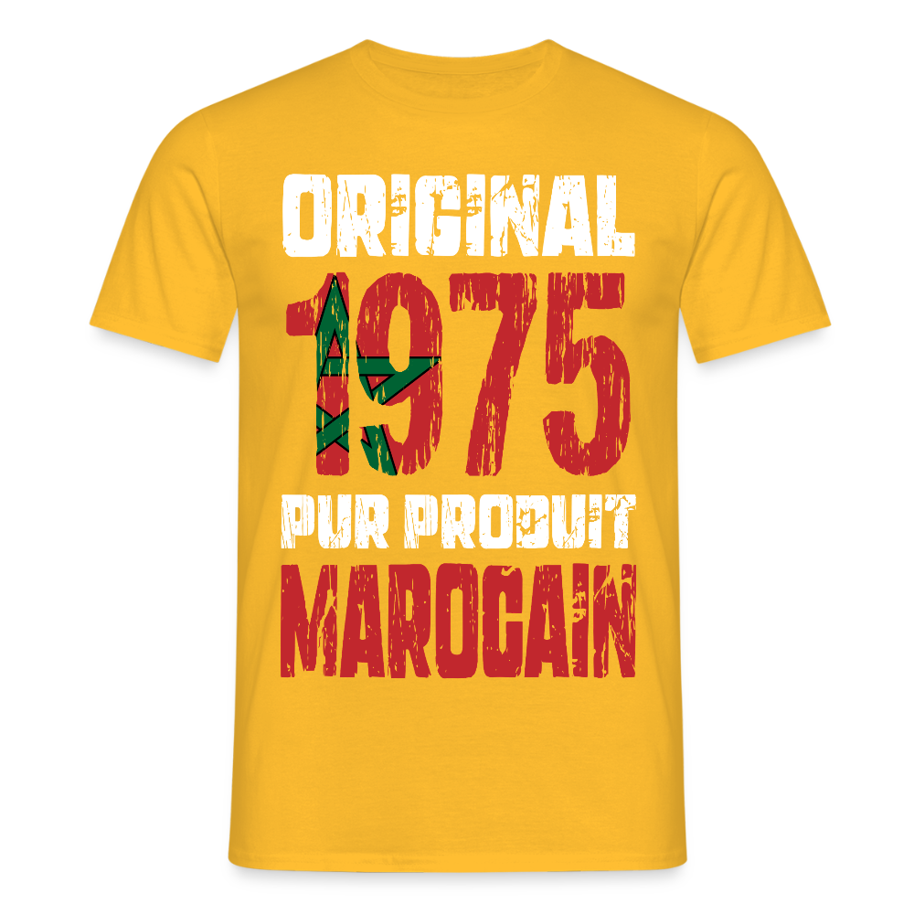 T-shirt Homme - Anniversaire 50 Ans - Original 1975 - Pur produit Marocain - jaune