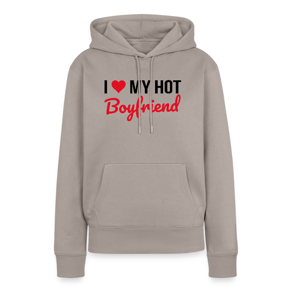 Sweat à Capuche Premium Bio Coloris Clair Femme “I Love My Hot Boyfriend” – Idée cadeau Saint-Valentin - taupe
