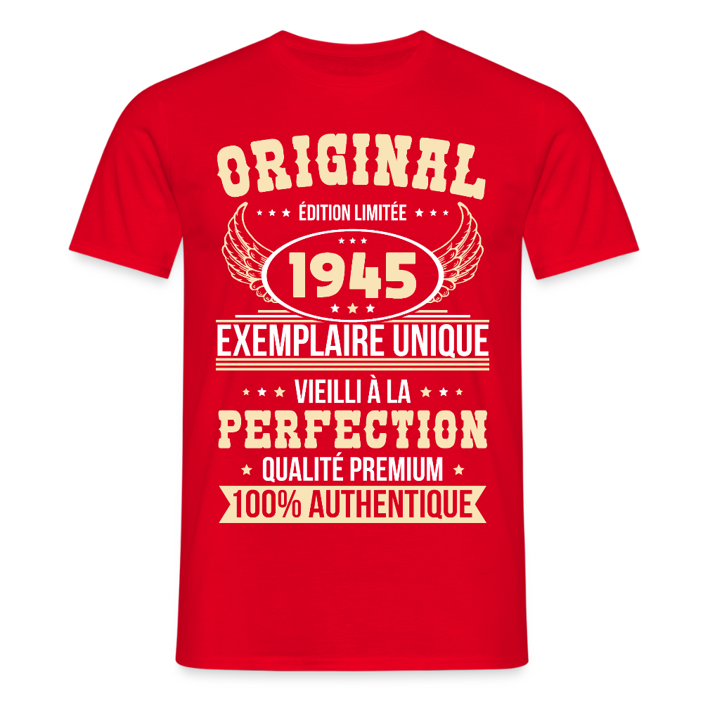 T-shirt Homme - Anniversaire 80 Ans - Original 1945 - rouge