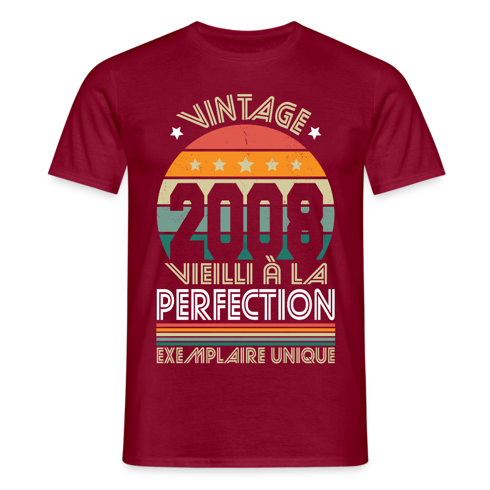 T-shirt anniversaire homme 18 ans – Vintage 2008 - Exemplaire unique - rouge brique