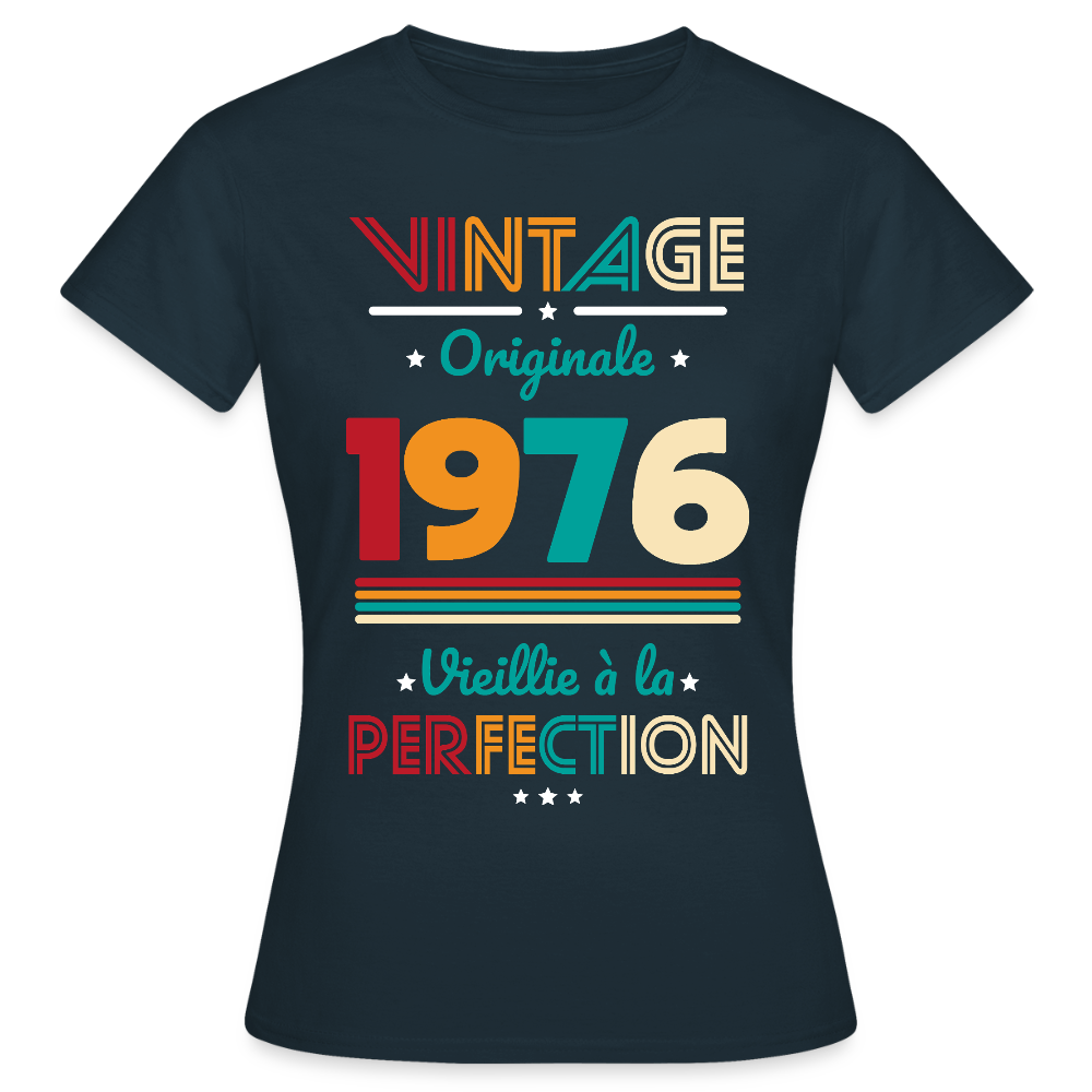 T-shirt anniversaire femme 50 ans – Vintage, originale, 1976 - marine