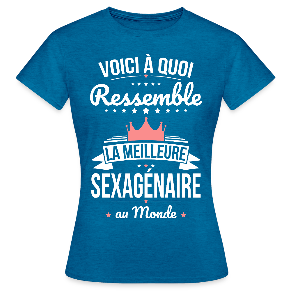 T-shirt Anniversaire Femme – La Meilleure Sexagénaire au Monde - bleu saphir antique chiné