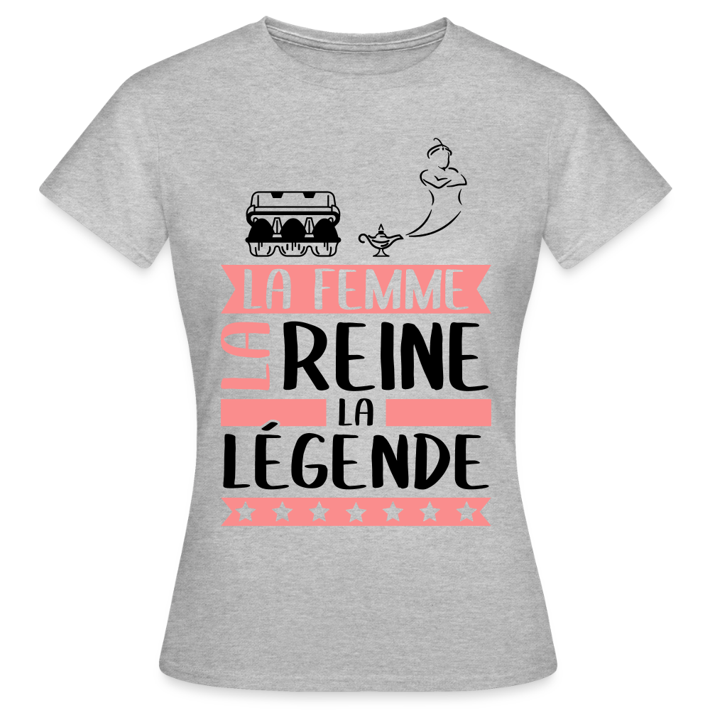 T-shirt femme coloris clair Eugénie rébus – La femme, la reine, la légende - gris chiné