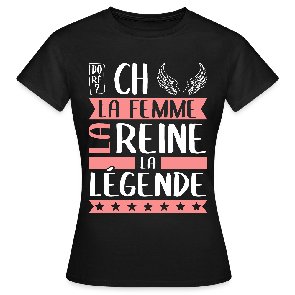 T-shirt femme Michèle rébus – La femme, la reine, la légende - noir