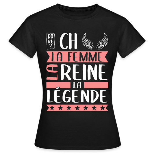 T-shirt femme Michèle rébus – La femme, la reine, la légende - noir