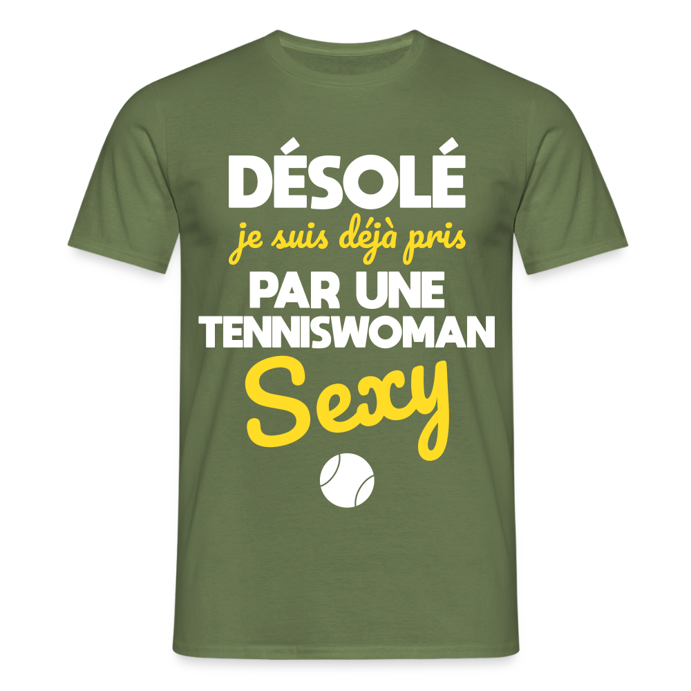 T-shirt Homme - Je suis pris par une tenniswoman sexy - vert militaire