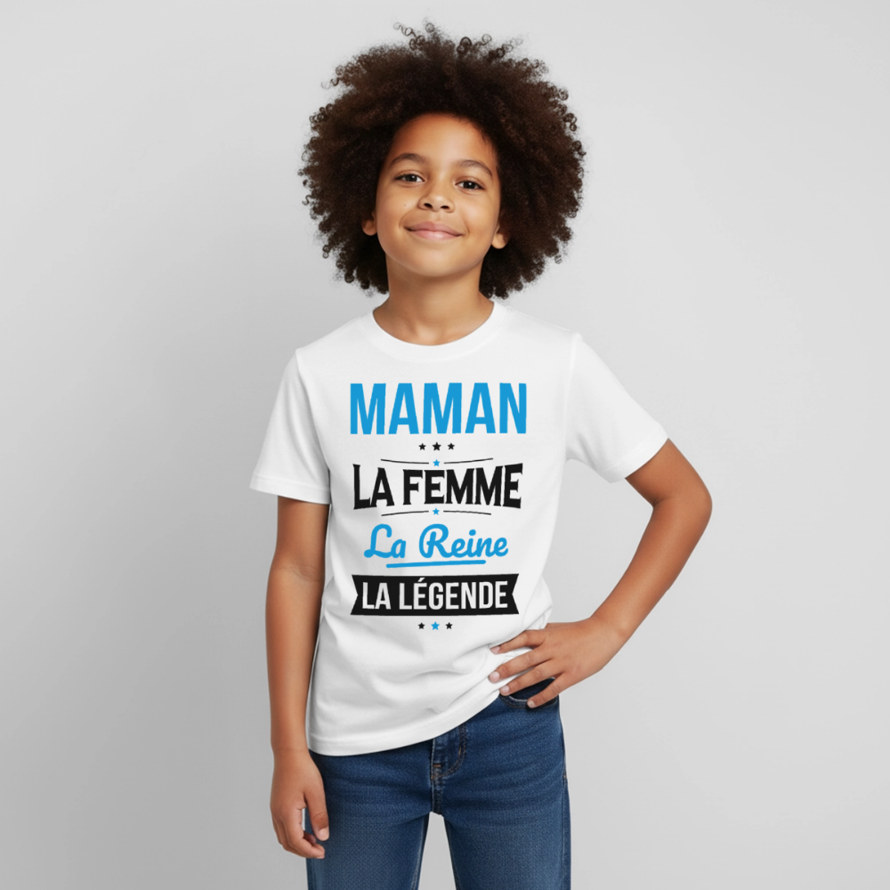 T-shirt enfant coloris clair - Maman, femme, reine, légende - blanc