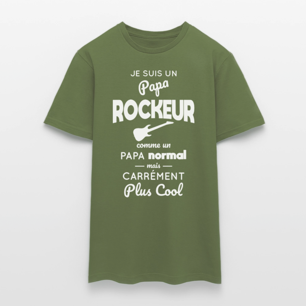 T-shirt Homme - Papa rockeur plus cool - vert militaire