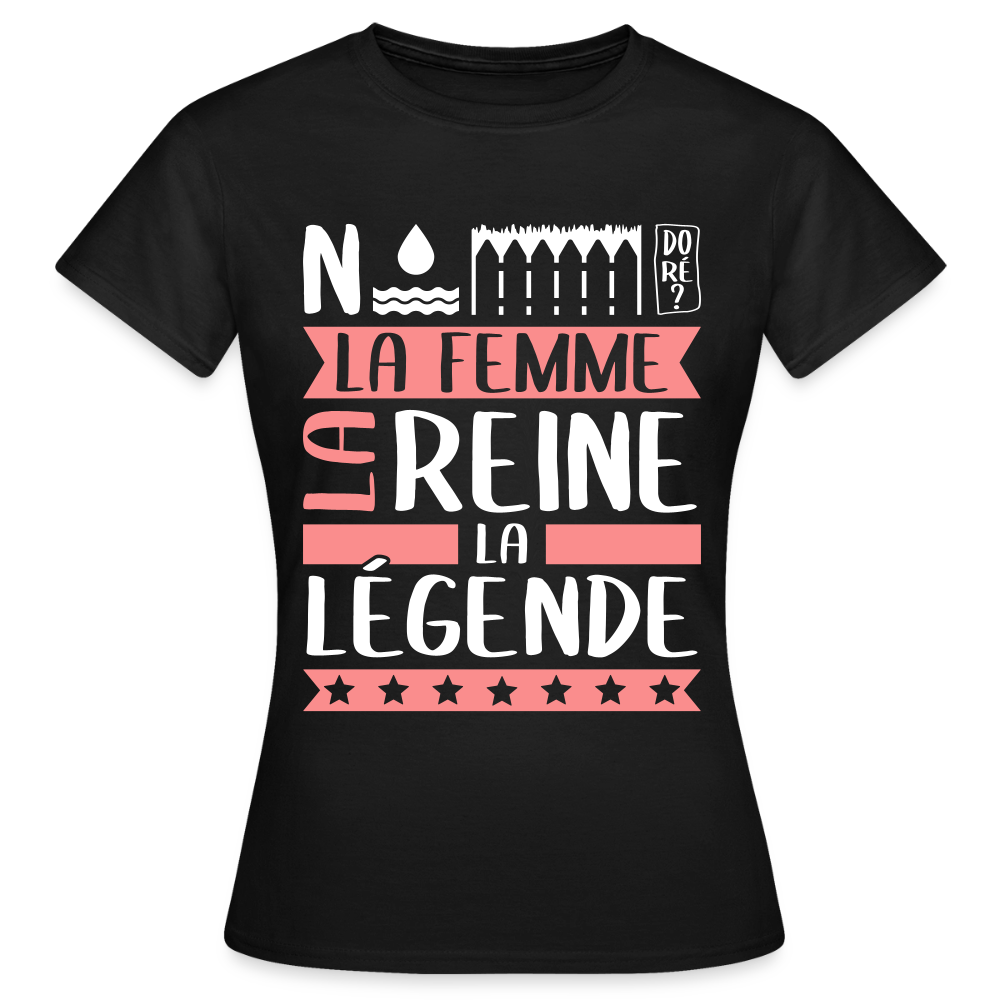 T-shirt femme Noémie rébus – La femme, la reine, la légende - noir