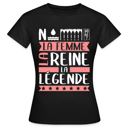 T-shirt femme Noémie rébus – La femme, la reine, la légende - noir