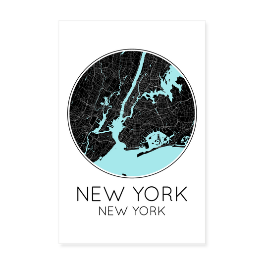 Poster New York - Plan New York - 20 x 30 cm - blanc