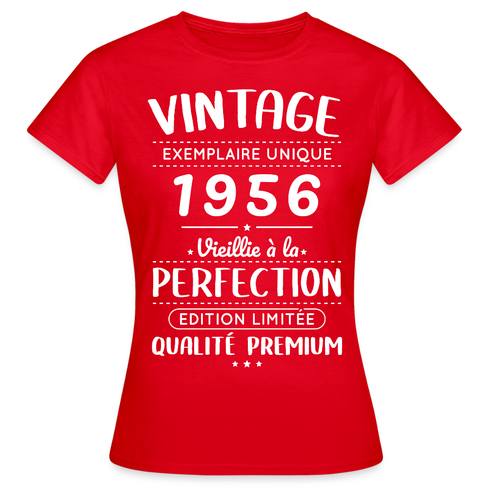T-shirt anniversaire femme 70 ans – Vintage 1956 – Perfection - rouge