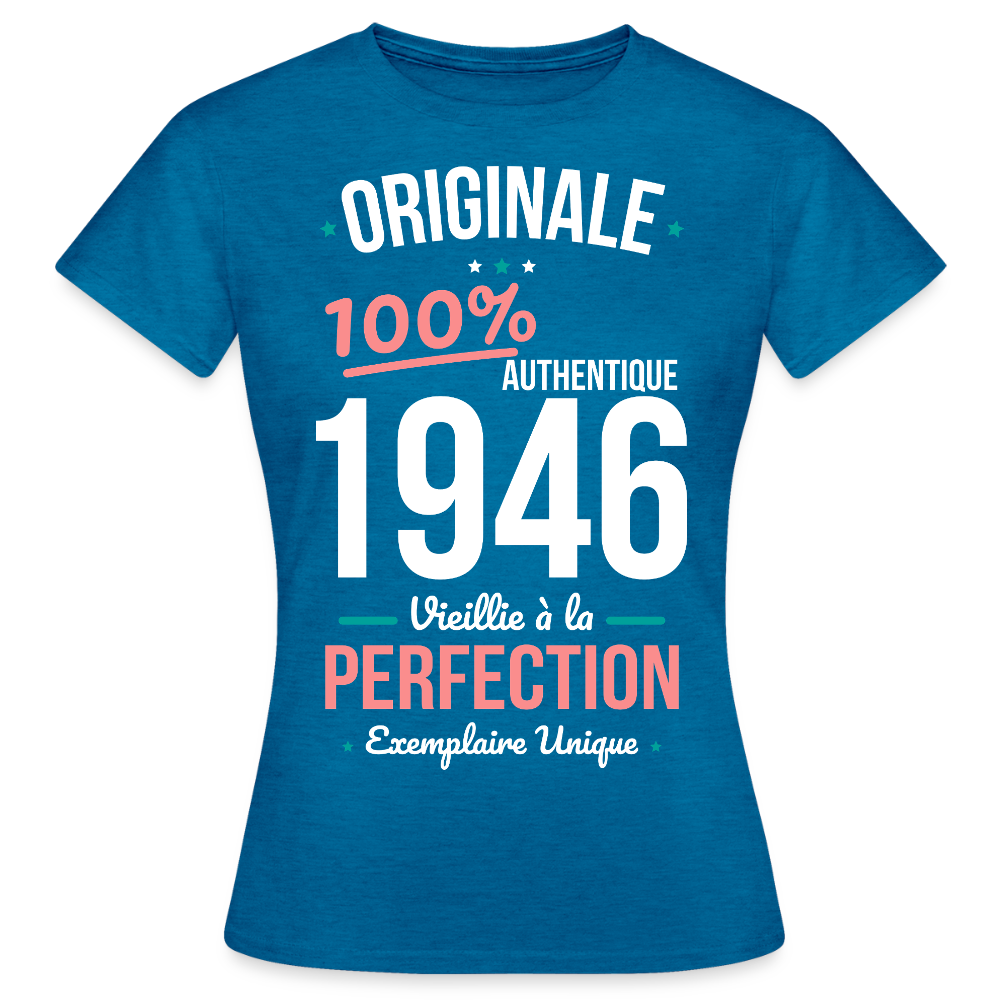 T-shirt anniversaire 80 ans Femme – Originale 1946 Authentique - bleu saphir antique chiné