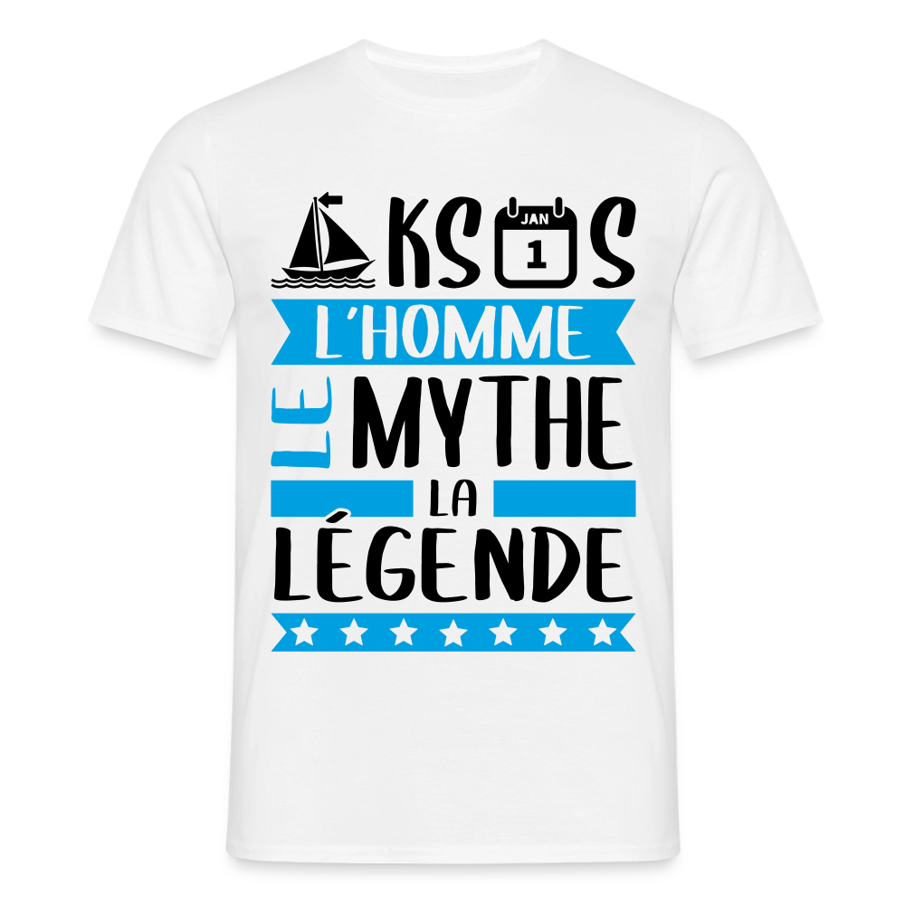 T-shirt homme coloris clair Maxence en rébus – L’homme, le mythe, la légende - blanc