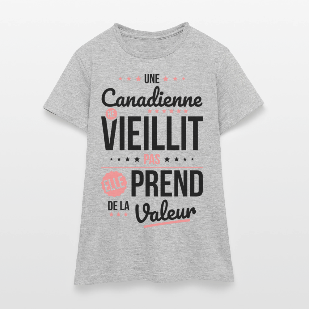 T-shirt Femme - Une Canadienne ne vieillit pas - gris chiné