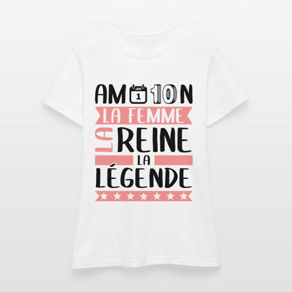 T-shirt femme coloris clair Amandine rébus – La femme, la reine, la légende - blanc