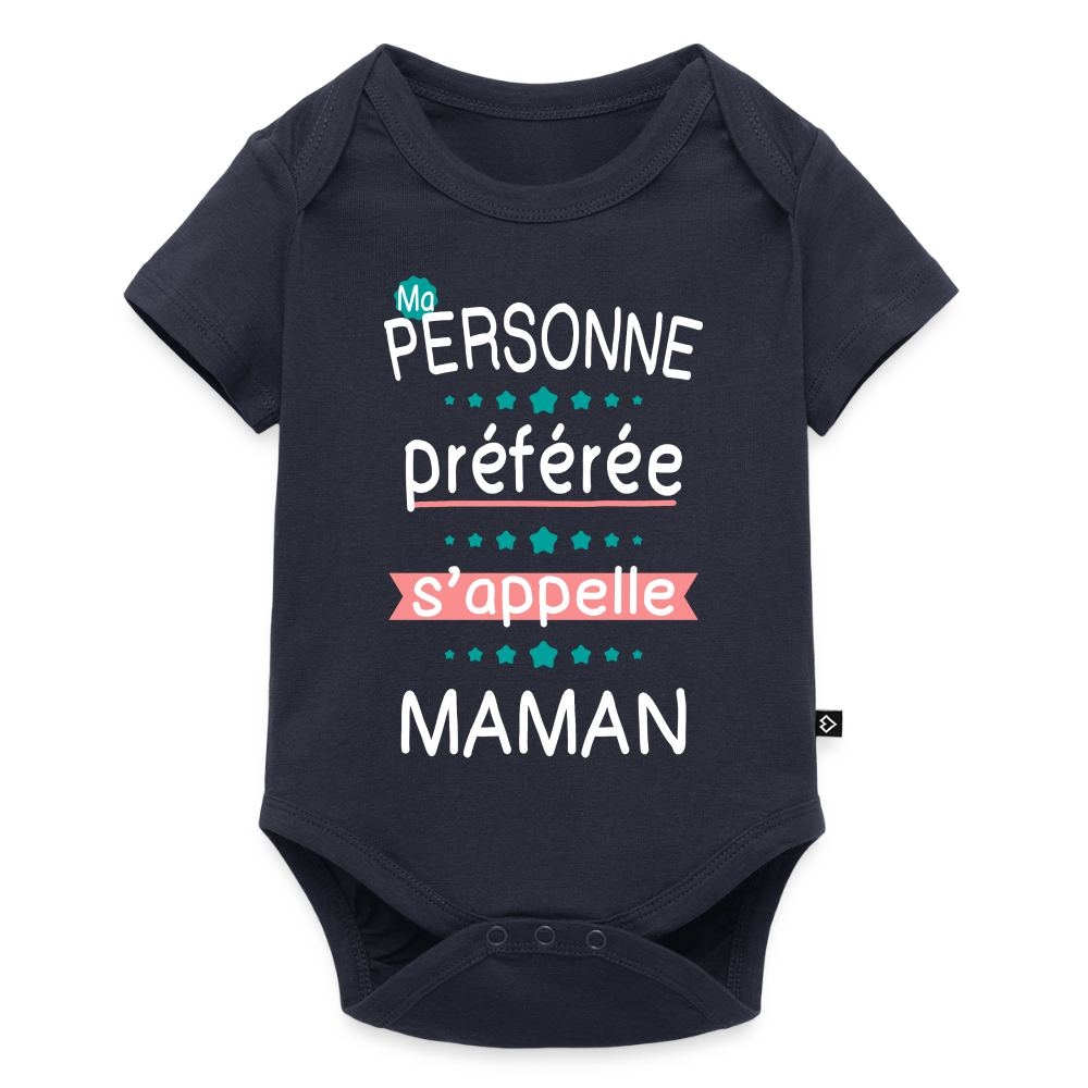 Body bébé bio manches courtes impression rose - Personne préférée Maman - bleu marine
