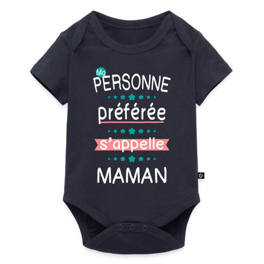 Body bébé bio manches courtes impression rose - Personne préférée Maman - bleu marine