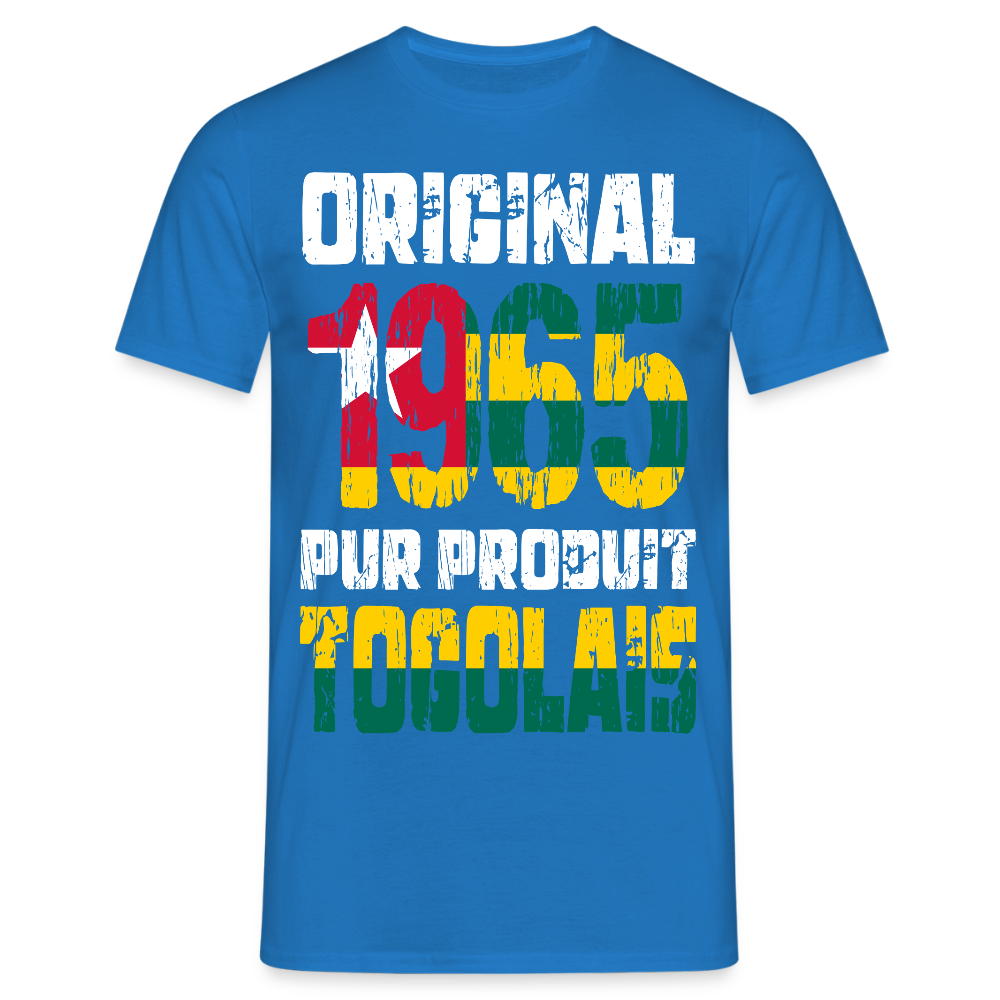 T-shirt Homme - Anniversaire 60 Ans - Original 1965 - Pur produit Togolais - bleu royal