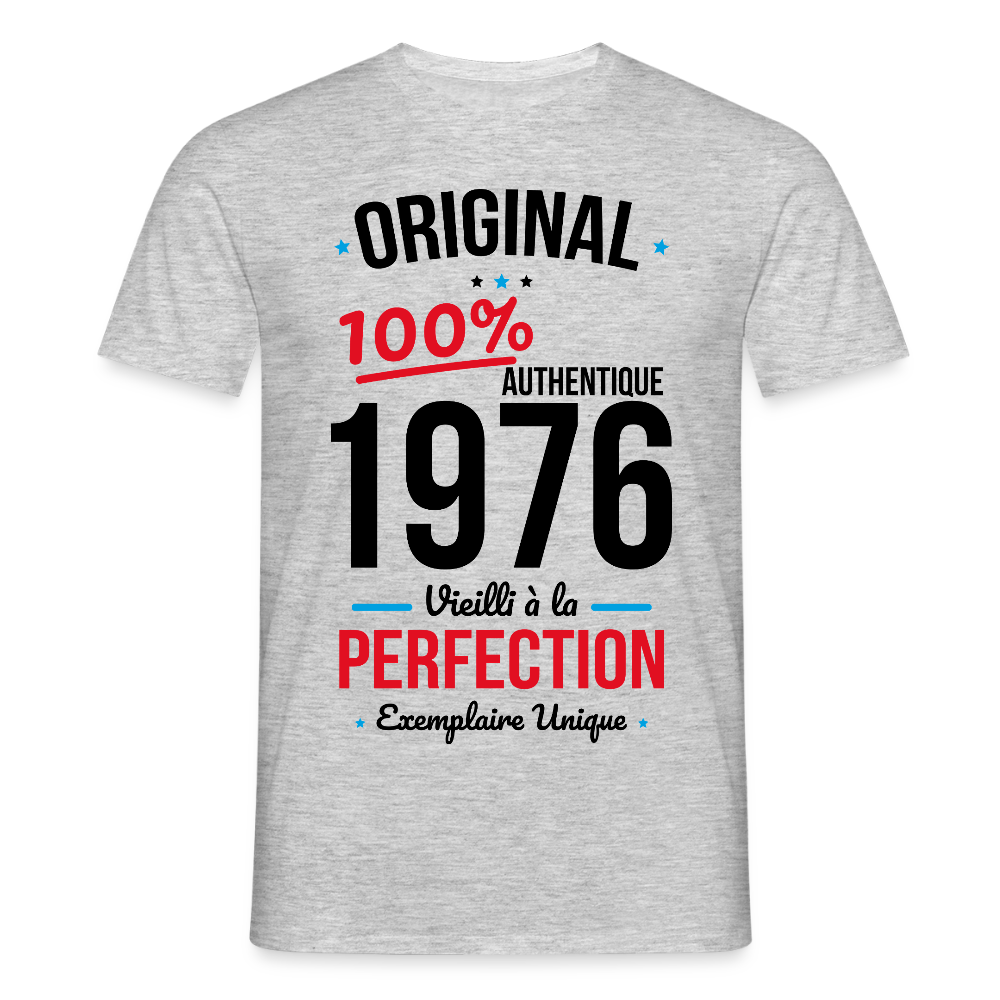 T-shirt anniversaire 50 ans Homme coloris clair – Original 1976 Authentique - gris chiné
