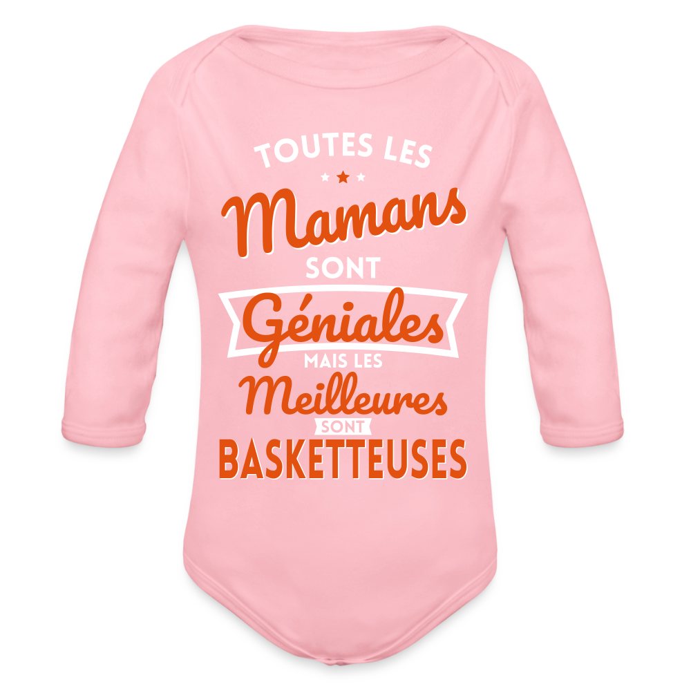 Body Bébé bio manches longues - Mamans géniales - Les meilleures sont basketteuses - rose clair