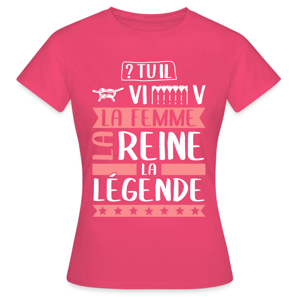 T-shirt femme Geneviève rébus – La femme, la reine, la légende - rose azalée