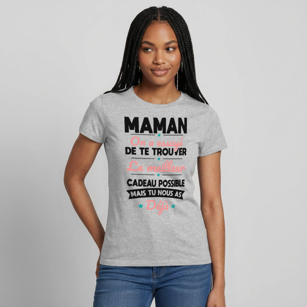 T-shirt femme maman humoristique coloris clair - Cadeau fête des mères - gris chiné
