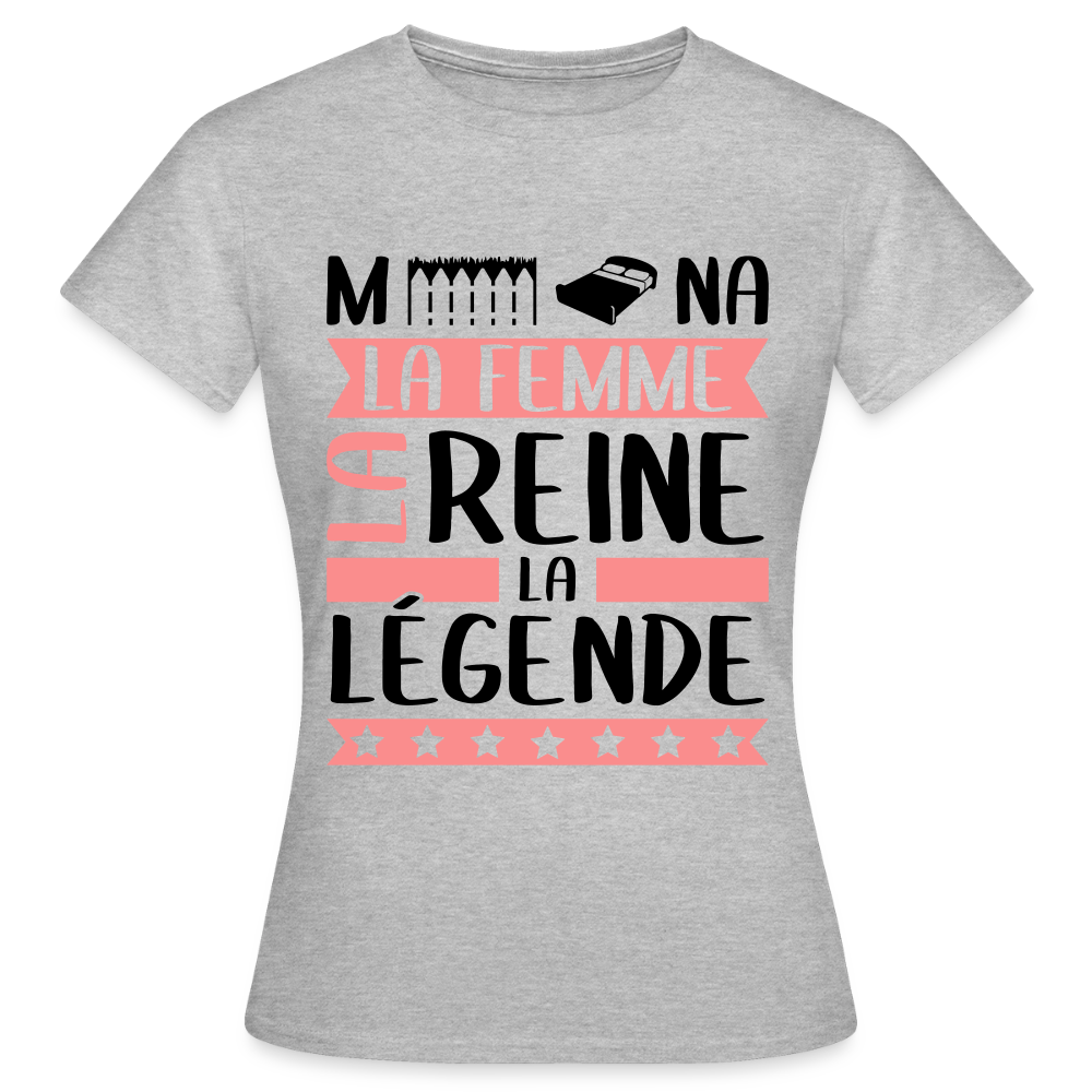 T-shirt femme coloris clair Mélina rébus – La femme, la reine, la légende - gris chiné