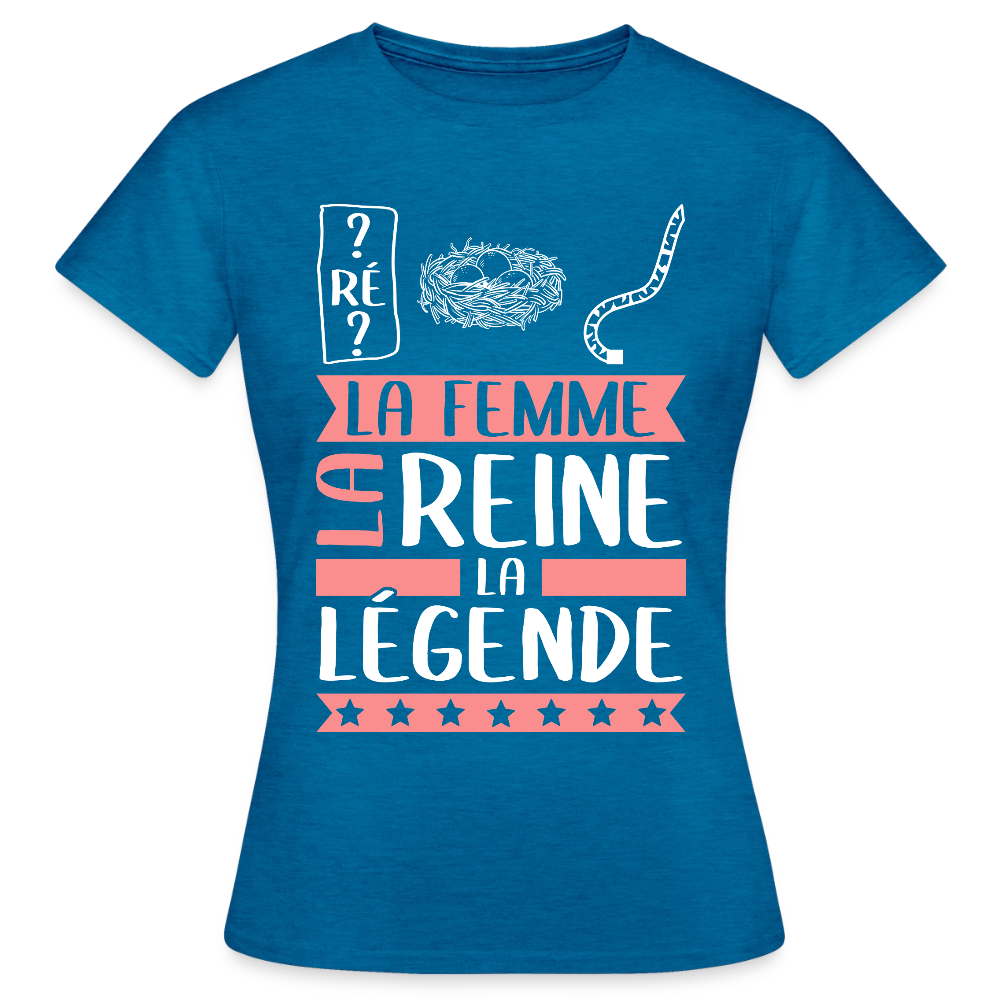 T-shirt femme Dominique rébus – La femme, la reine, la légende - bleu saphir antique chiné