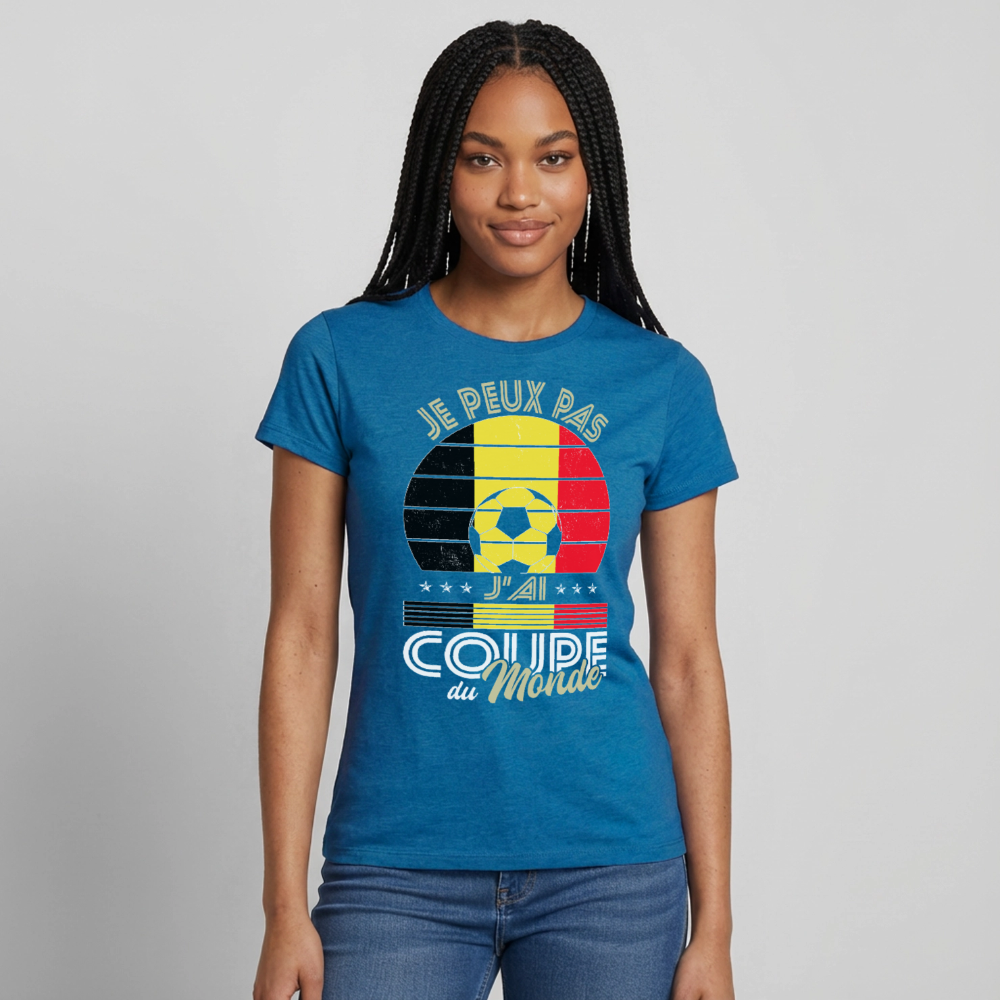 T-shirt Femme - Je peux pas j'ai Coupe du Monde - Belgique - bleu saphir antique chiné