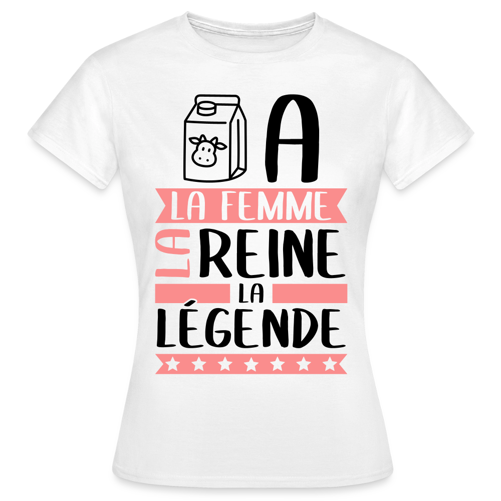 T-shirt femme coloris clair Léa rébus – La femme, la reine, la légende - blanc