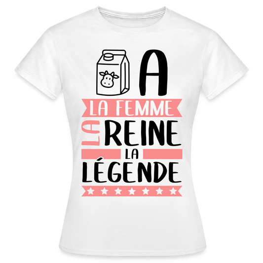 T-shirt femme coloris clair Léa rébus – La femme, la reine, la légende - blanc