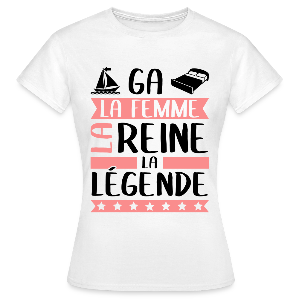 T-shirt femme coloris clair Magalie rébus – La Femme, la reine, la légende - blanc
