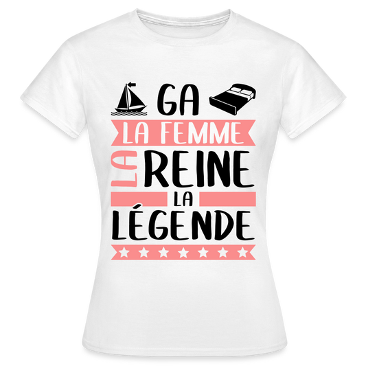 T-shirt femme coloris clair Magalie rébus – La Femme, la reine, la légende - blanc