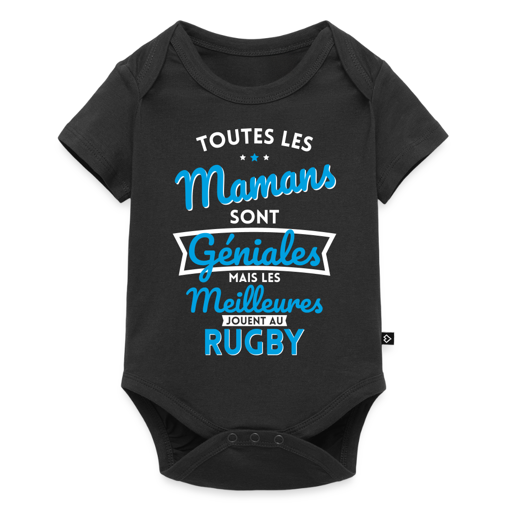 Body Bébé bio manches courtes - Mamans géniales - Les meilleures jouent au rugby - noir