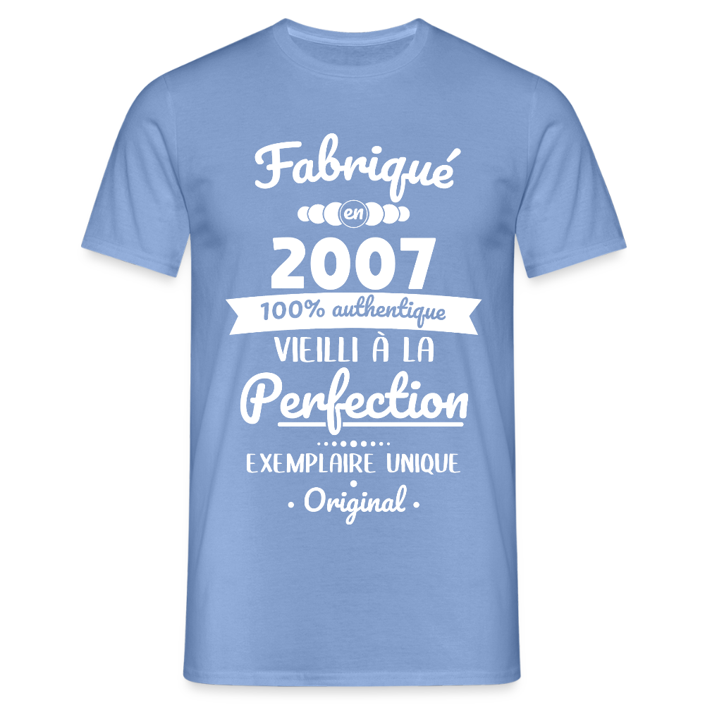 T-shirt Homme - Anniversaire 18 Ans - Fabriqué en 2007 - carolina blue