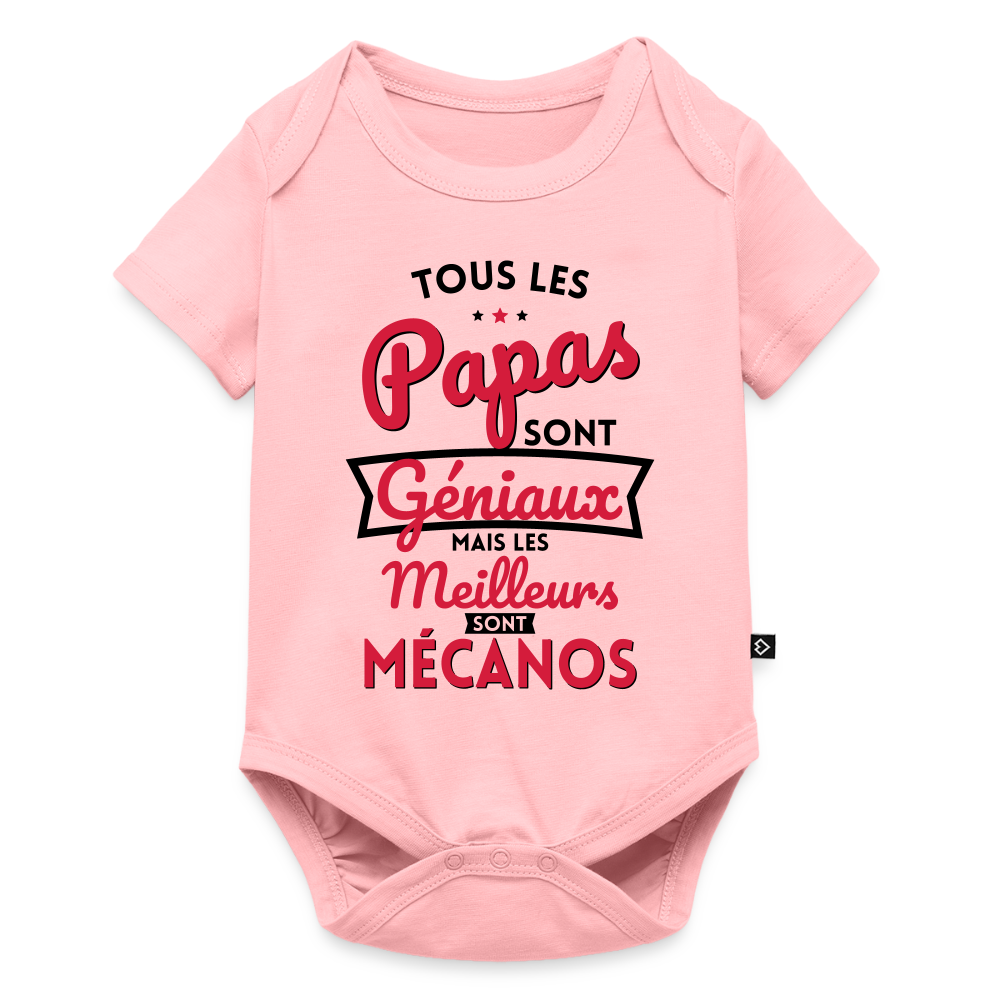 Body Bébé bio manches courtes - Papas géniaux - Les meilleurs sont mécanos - rose
