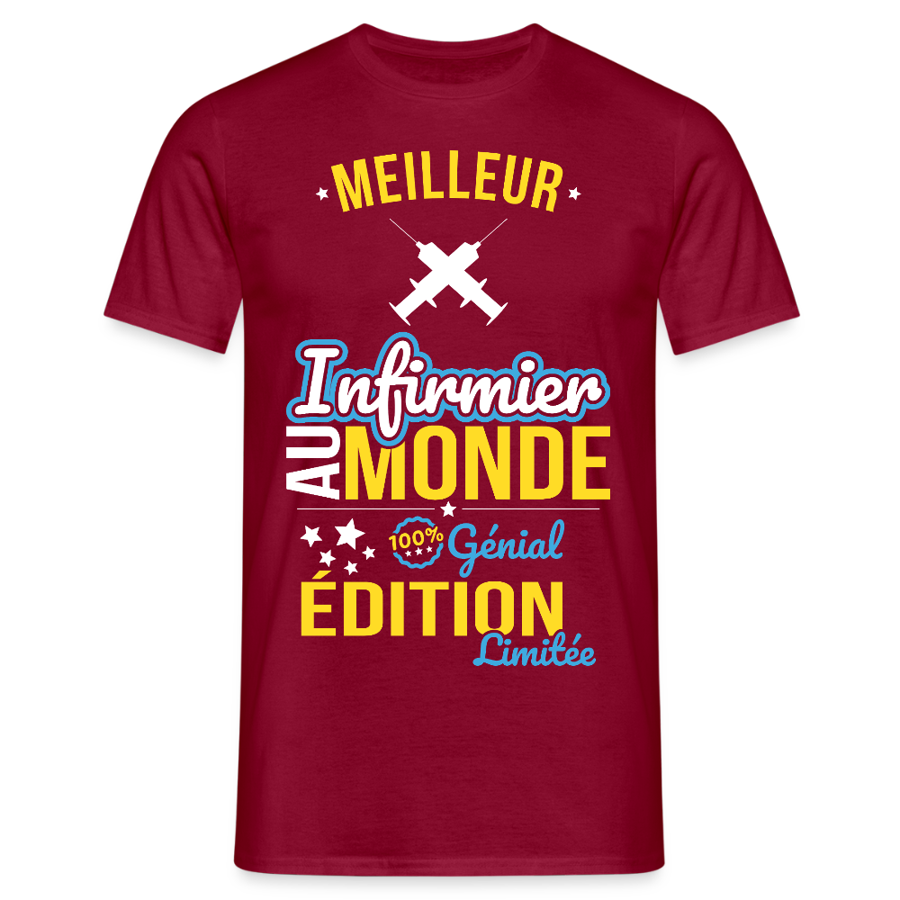 T-shirt Homme - Meilleur Infirmier au monde - 100% génial - rouge brique