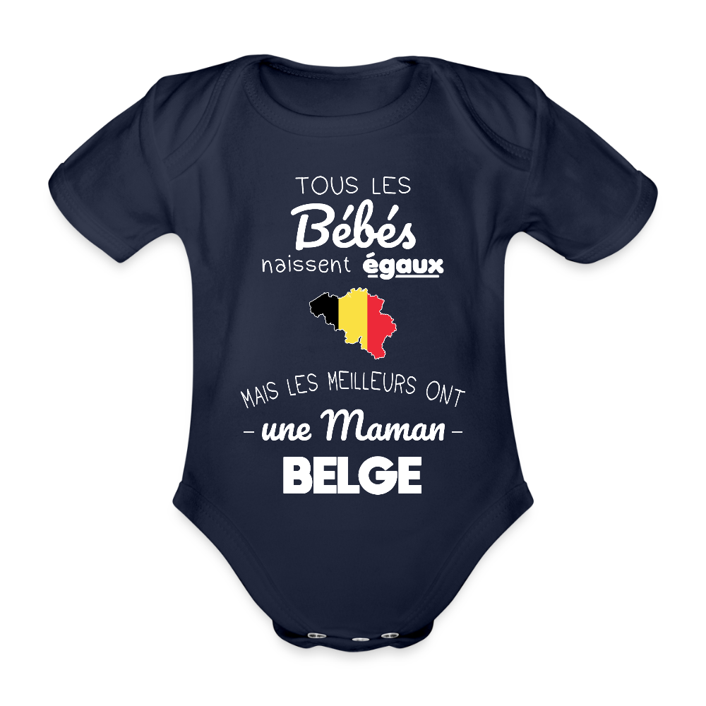 Body Bébé bio manches courtes - Les Meilleurs Ont Une Maman Belge - marine foncé