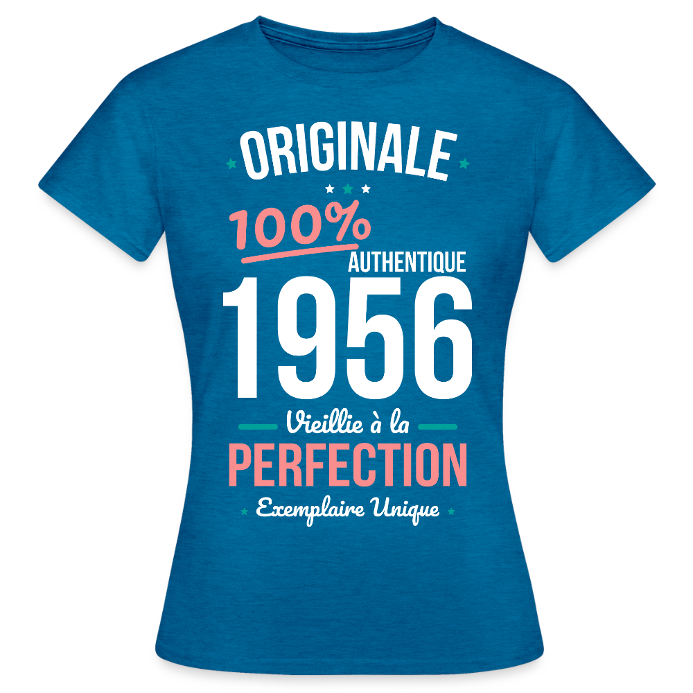 T-shirt anniversaire 70 ans Femme – Originale 1956 Authentique - bleu saphir antique chiné