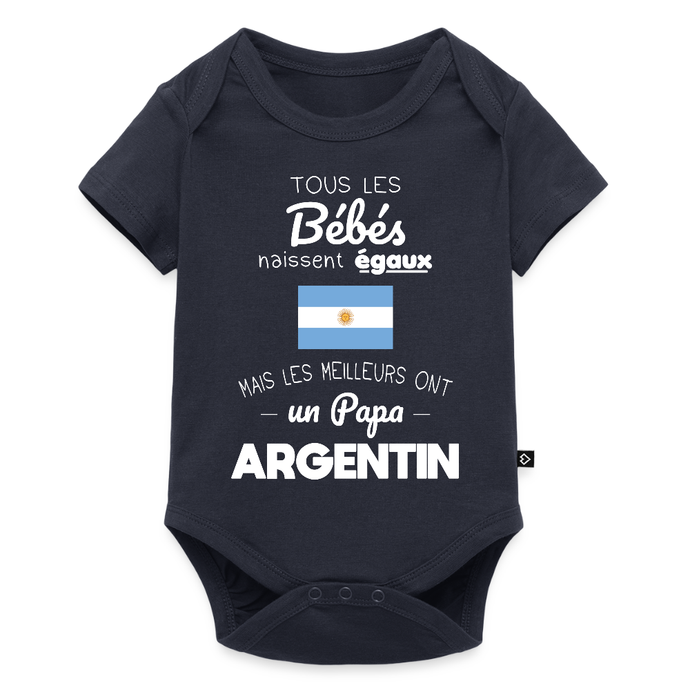 Body Bébé bio manches courtes - Les Meilleurs Ont Un Papa Argentin - bleu marine