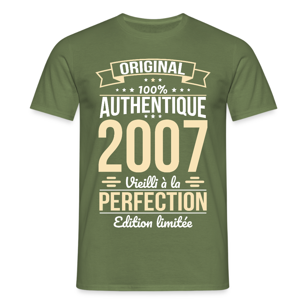 T-shirt Homme - Anniversaire 18 Ans - Original 2007 - vert militaire