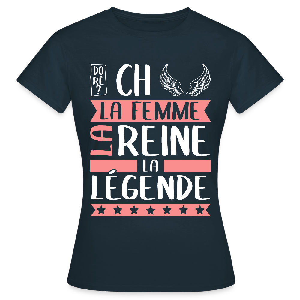 T-shirt femme Michèle rébus – La femme, la reine, la légende - marine