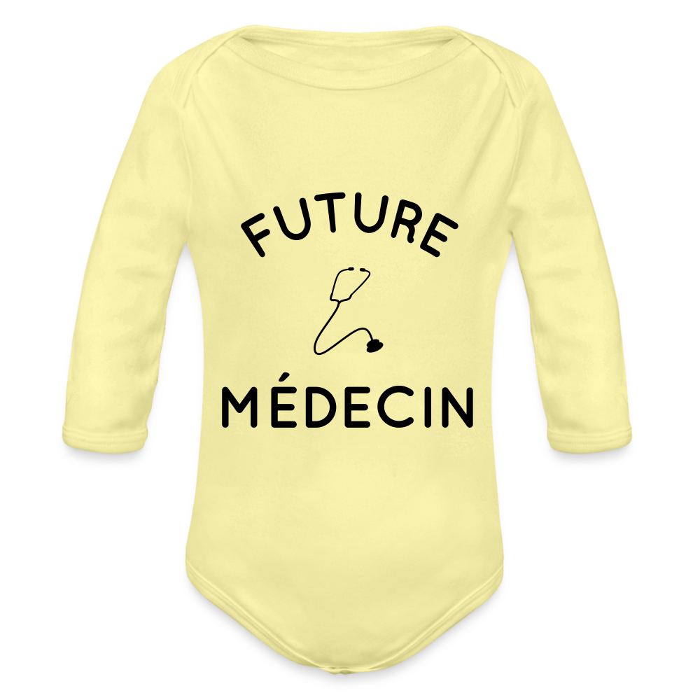 Body Bébé bio manches longues - Future médecin - jaune délavé