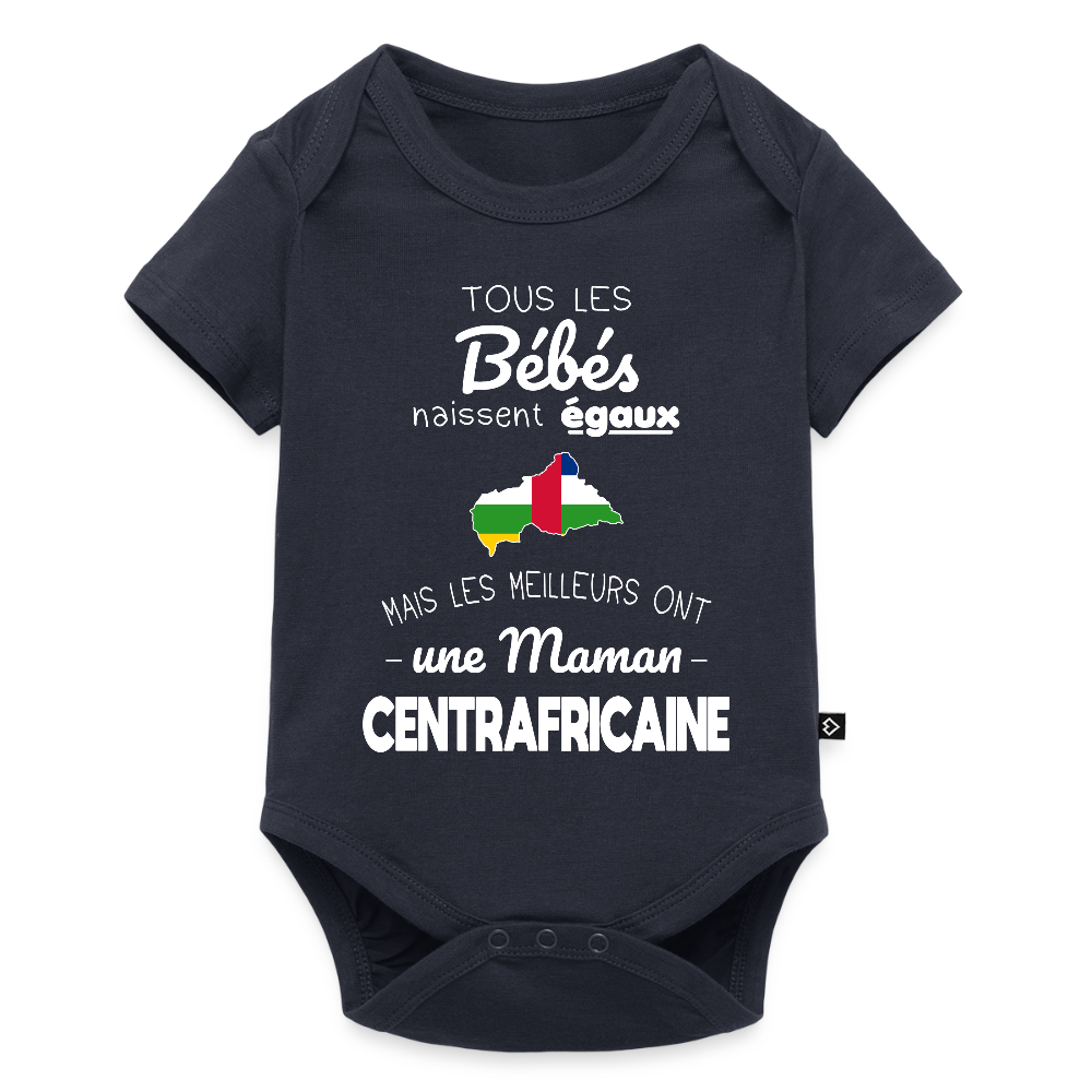 Body Bébé bio manches courtes - Les Meilleurs Ont Une Maman Centrafricaine - bleu marine