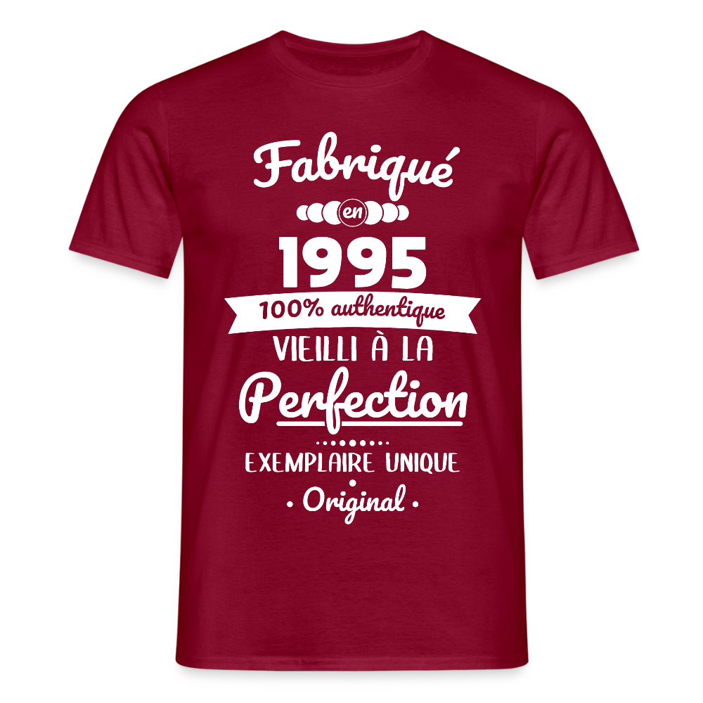 T-shirt Homme - Anniversaire 30 Ans - Fabriqué en 1995 - rouge brique