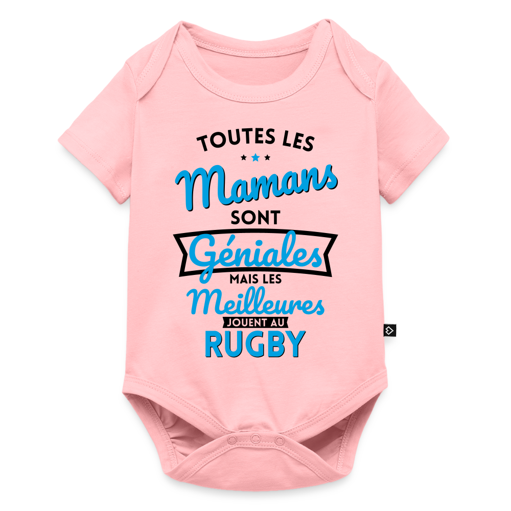 Body Bébé bio manches courtes - Mamans géniales - Les meilleures jouent au rugby - rose